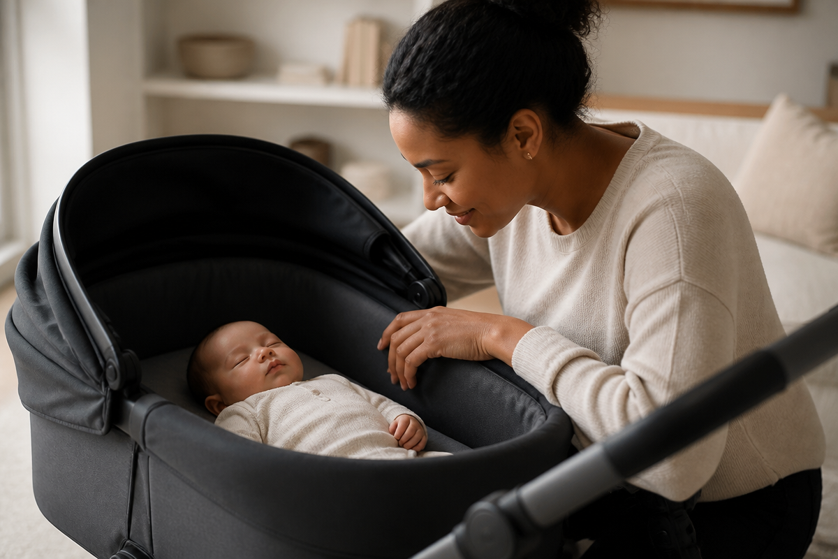choosing-newborn / Baby Smart Picks Newborn resting safely in a stroller bassinet